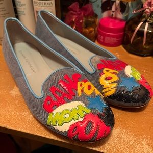 Chiara Ferragni Women’s Fabric Flats Bang POW Mom Logo.  Really Cute! Size 7